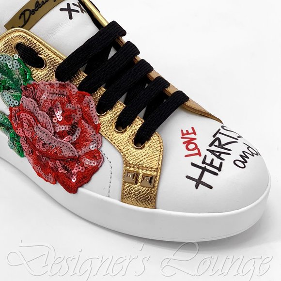 NEW DOLCE & GABBANA Roses Amore Crystal Sequin Portofino Sneakers $1,650 - Picture 8 of 13